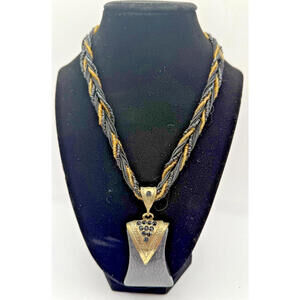 Art Deco Style Braided Necklace, Geometric Pendant, Formal or Casual